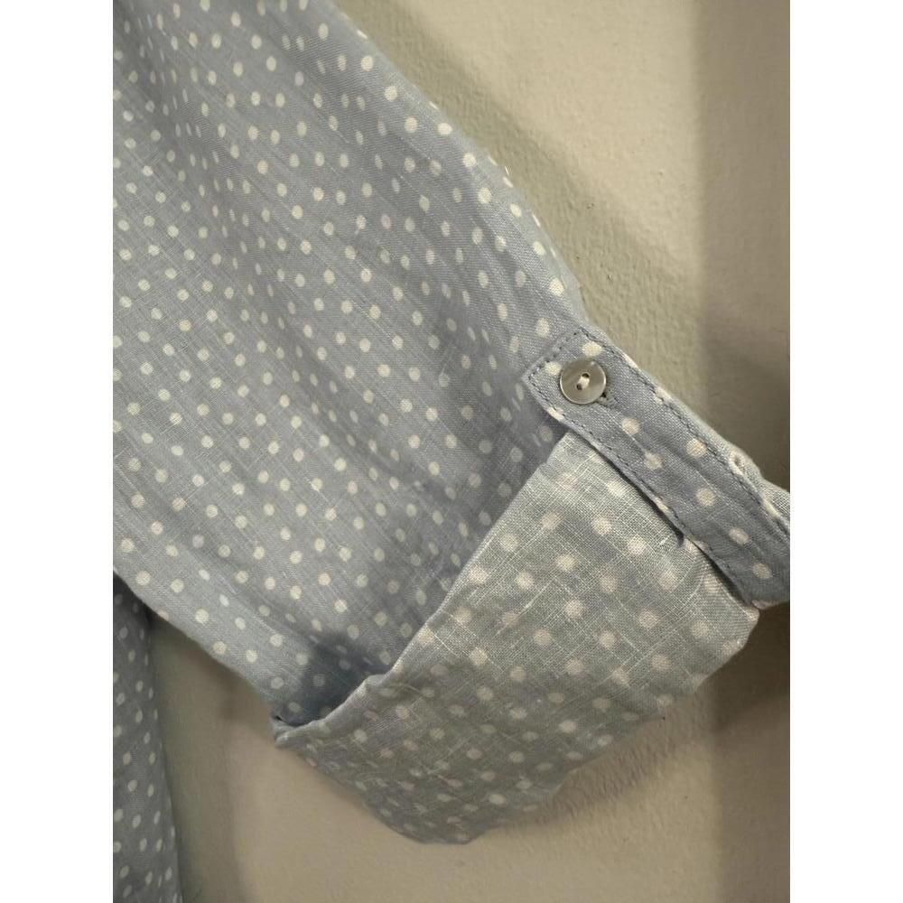 Rachel Zoe Light Blue Polka Dot Linen Plus Size 3X Blouse - Picture 4 of 7
